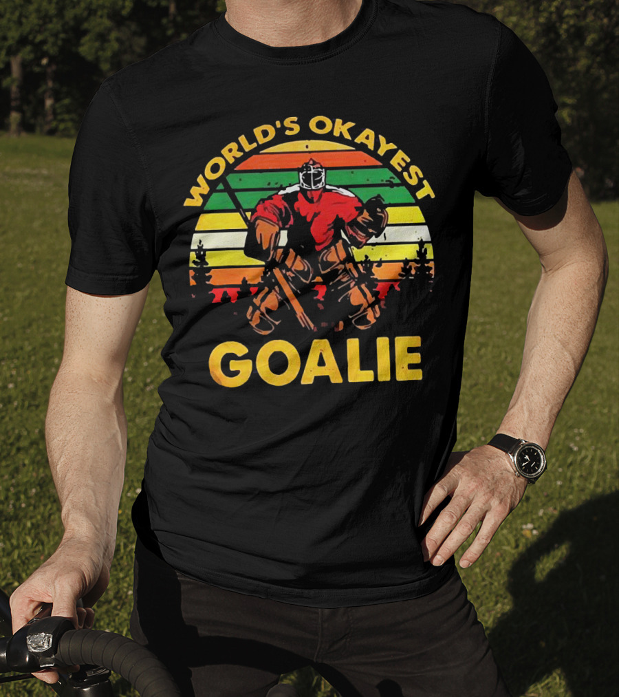 World's Okayest Goalie Vintage Hockey Retro Stripes T-Shirt