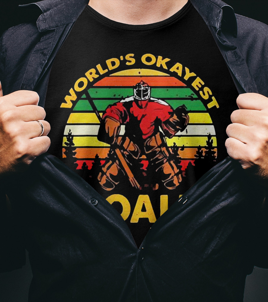 World's Okayest Goalie Vintage Hockey Retro Stripes T-Shirt