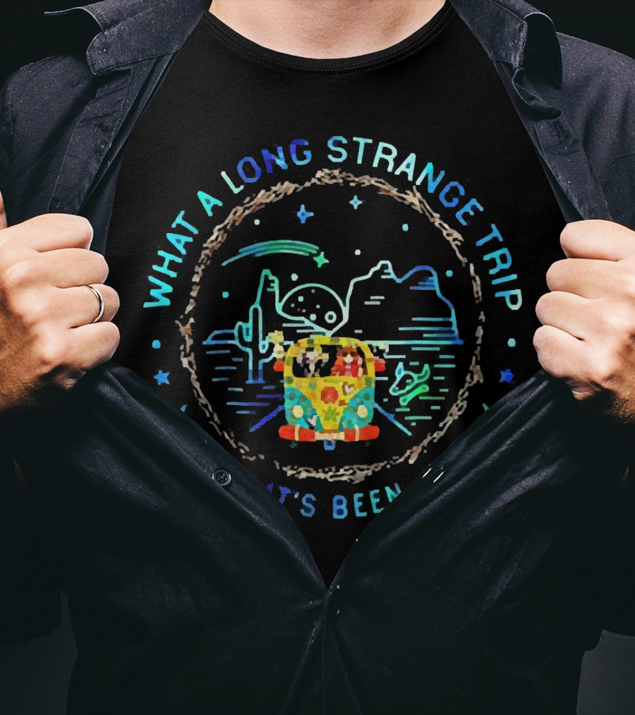 What A Long Strange Trip It's Been Hippie Bus Desert Night Peaceful Journey T-Shirt