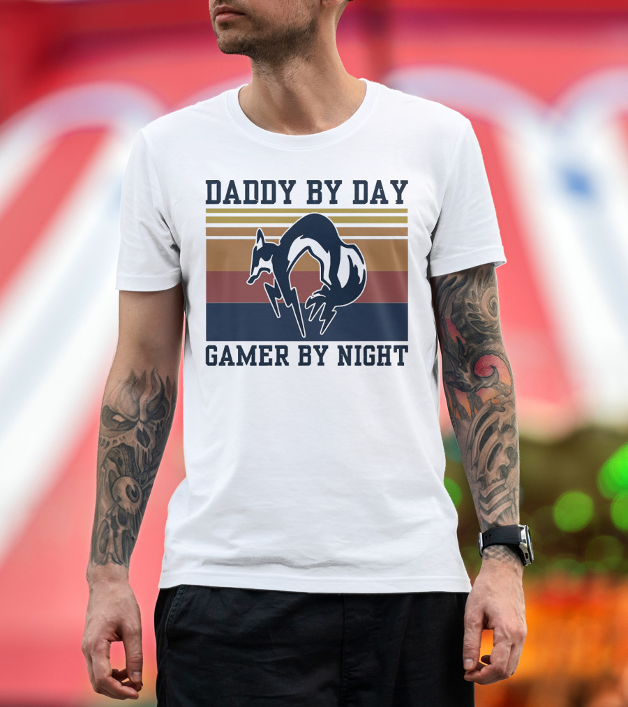 Daddy By Day Gamer By Night Retro Foxhound T-Shirt