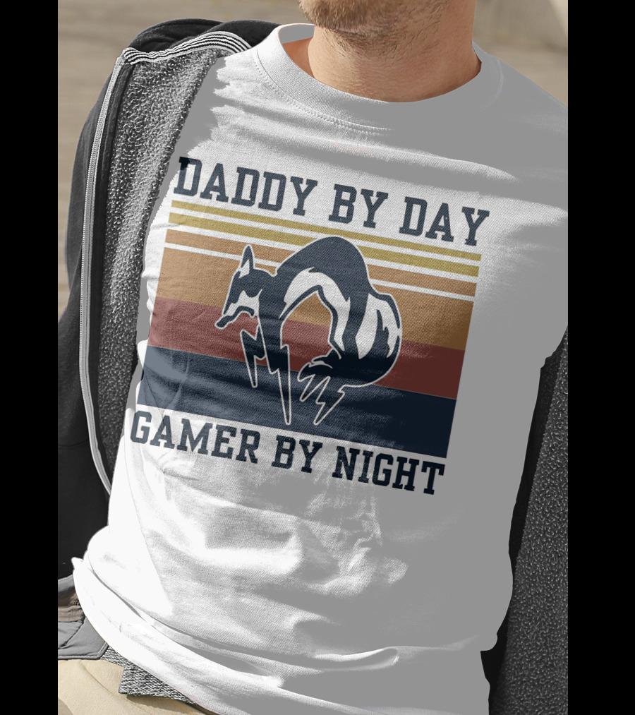 Daddy By Day Gamer By Night Retro Foxhound T-Shirt