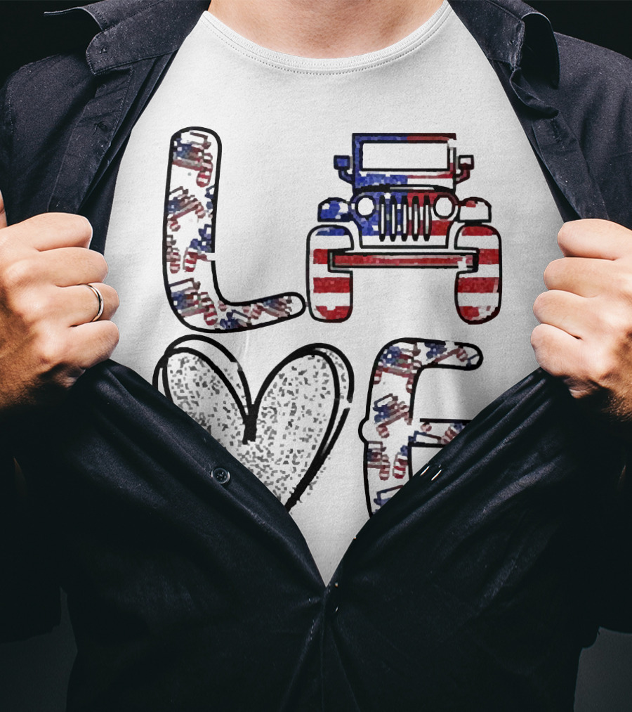 Love Jeep American Flag Enthusiast T-Shirt