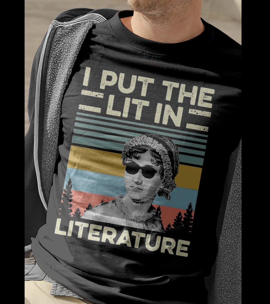 I Put The Lit In Literature Jane Austen Vintage Sunglasses Retro Forest Stripes T-Shirt