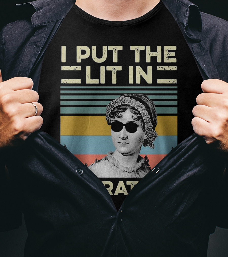 I Put The Lit In Literature Jane Austen Vintage Sunglasses Retro Forest Stripes T-Shirt