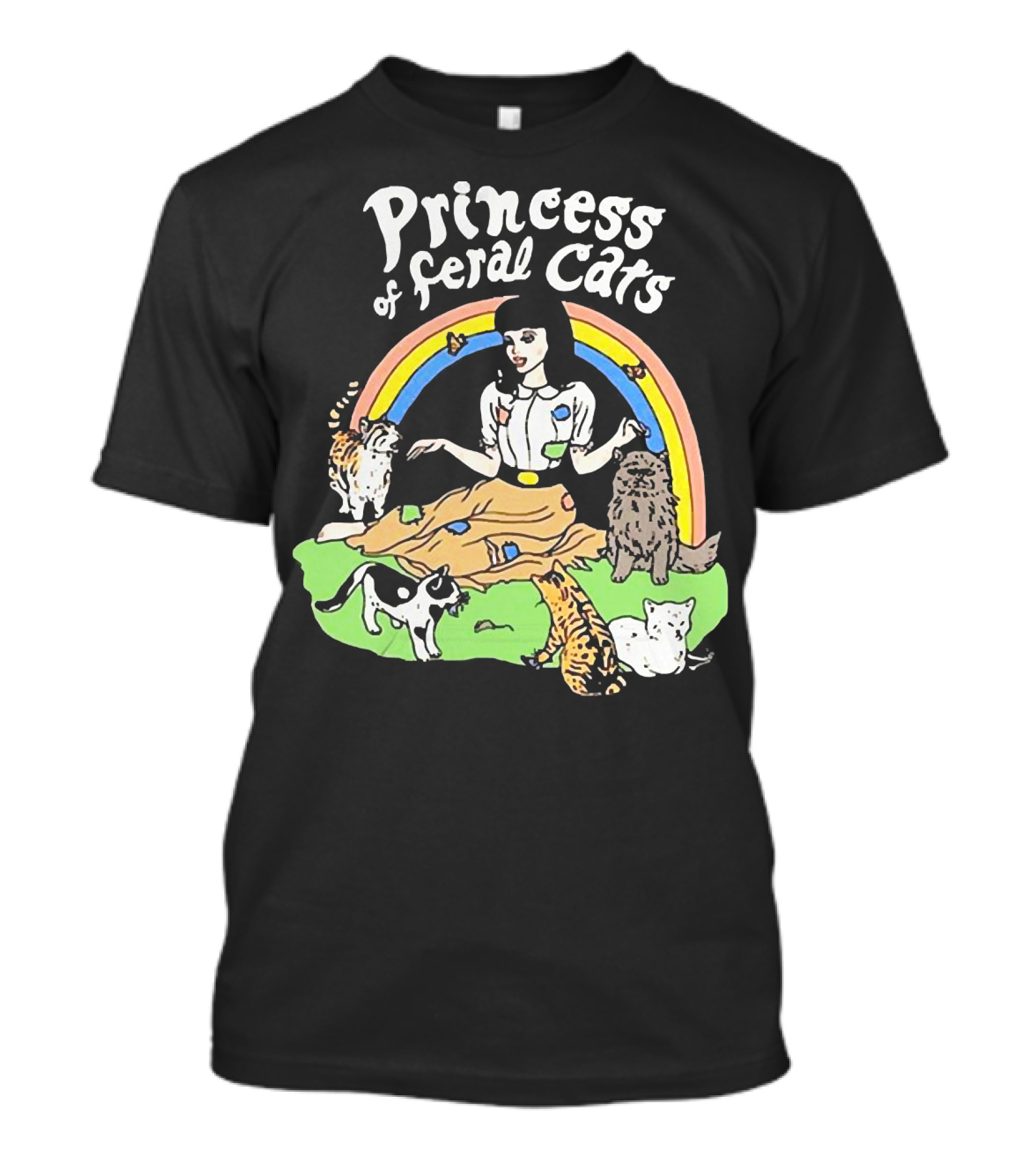 Princess Of Feral Cats With Rainbow And Cats In T-Shirt