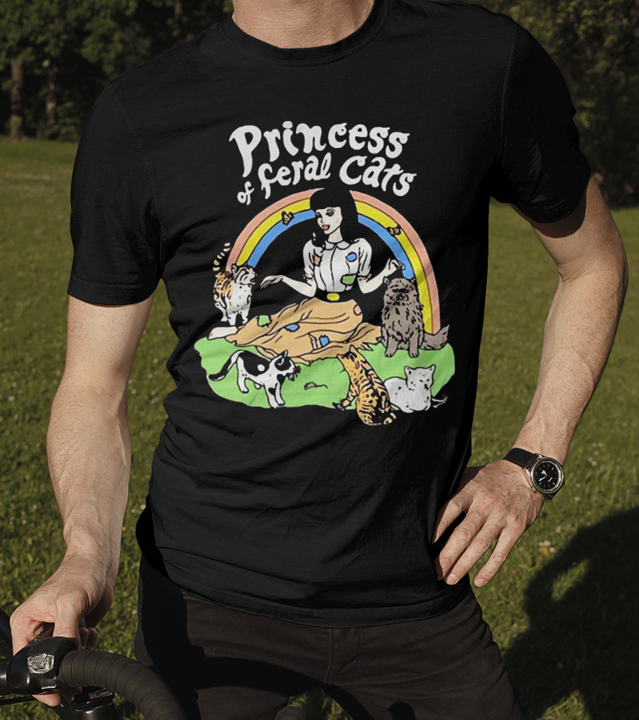 Princess Of Feral Cats With Rainbow And Cats In T-Shirt