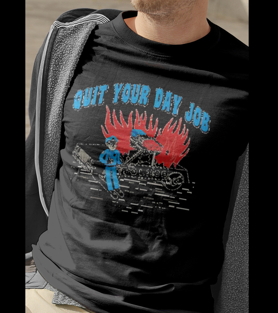 Police Quit Your Day Job Flaming Car Drawing T-Shirt