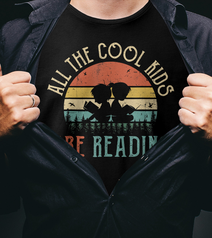 All The Cool Kids Are Reading Vintage Retro Sunset T-Shirt