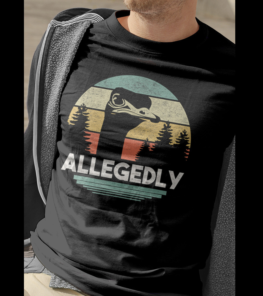 Allegedly Funny Bird Lover Ostrich Retro Sunburst Forest T-Shirt