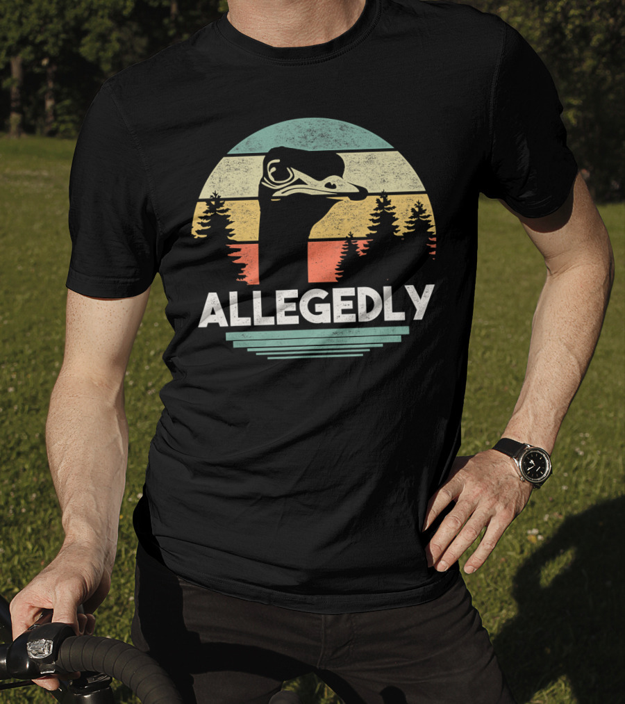 Allegedly Funny Bird Lover Ostrich Retro Sunburst Forest T-Shirt
