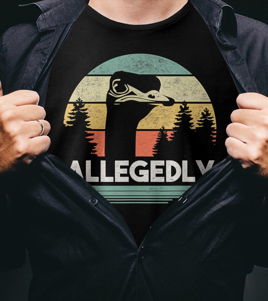 Allegedly Funny Bird Lover Ostrich Retro Sunburst Forest T-Shirt