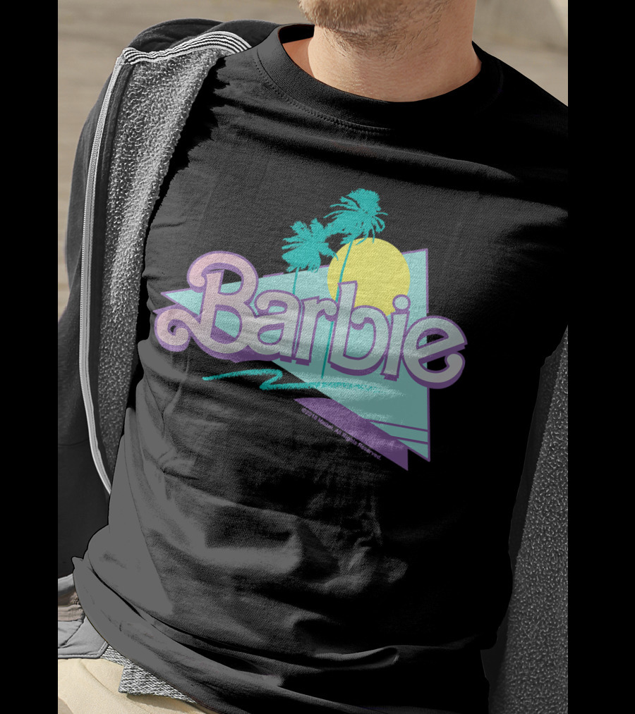 Barbie Pastel 90s Retro Logo With Palm Trees And Sunburst T-Shirt