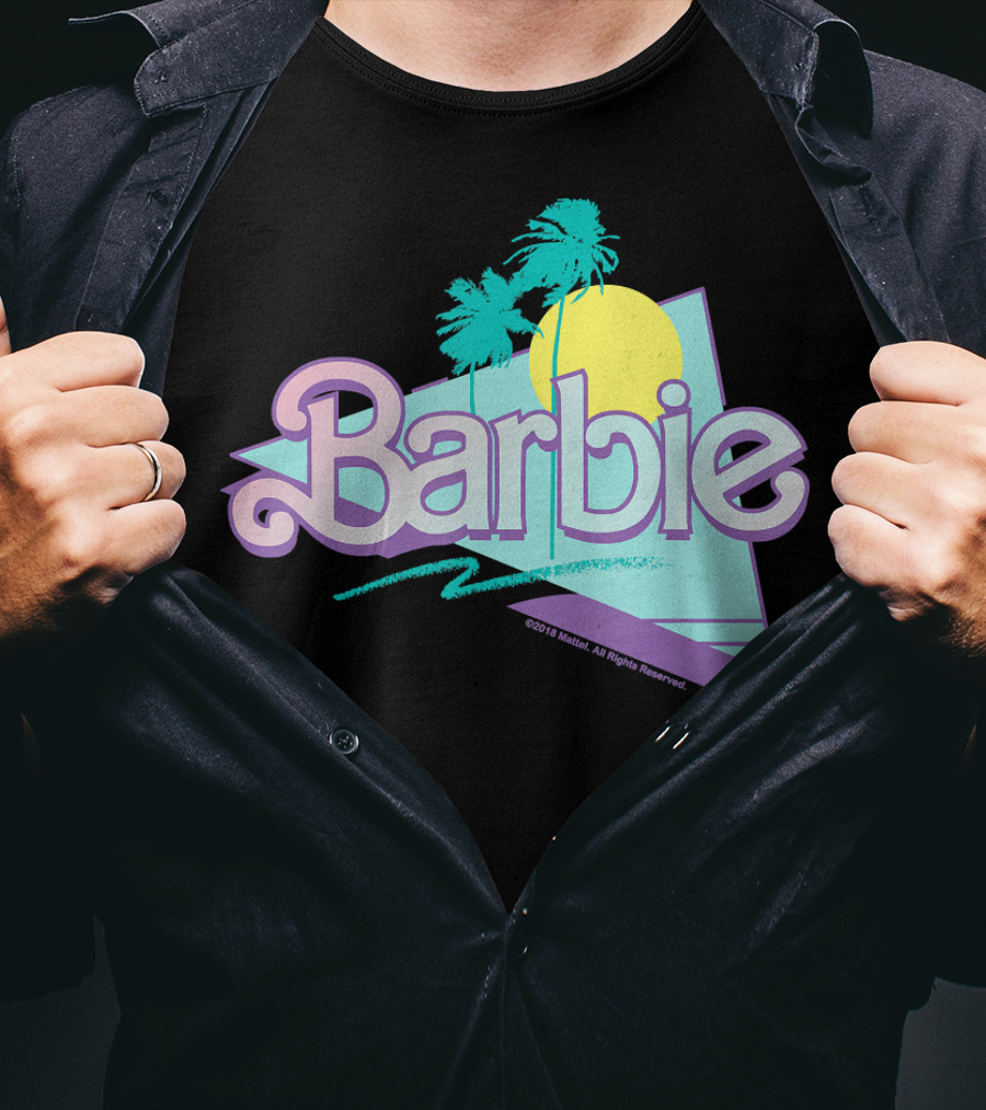 Barbie Pastel 90s Retro Logo With Palm Trees And Sunburst T-Shirt
