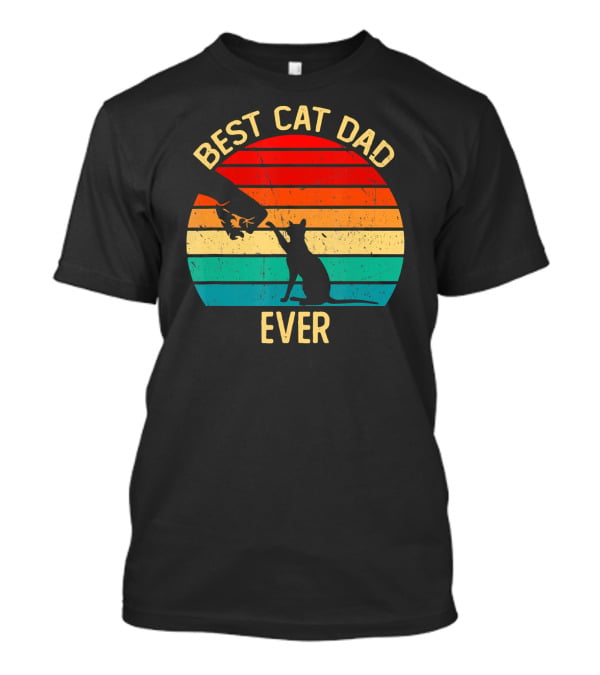 Best Cat Dad Ever Retro Vintage Paw Fist Bump Silhouette Sunset T-Shirt