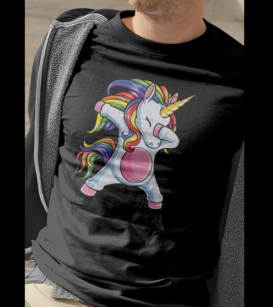 Dabbing Unicorn Rainbow Girls Kids Women T-Shirt
