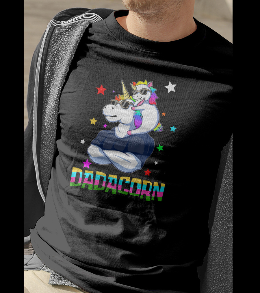 Dadacorn Muscle Unicorn Dad Baby Christmas Papa Stars T-Shirt