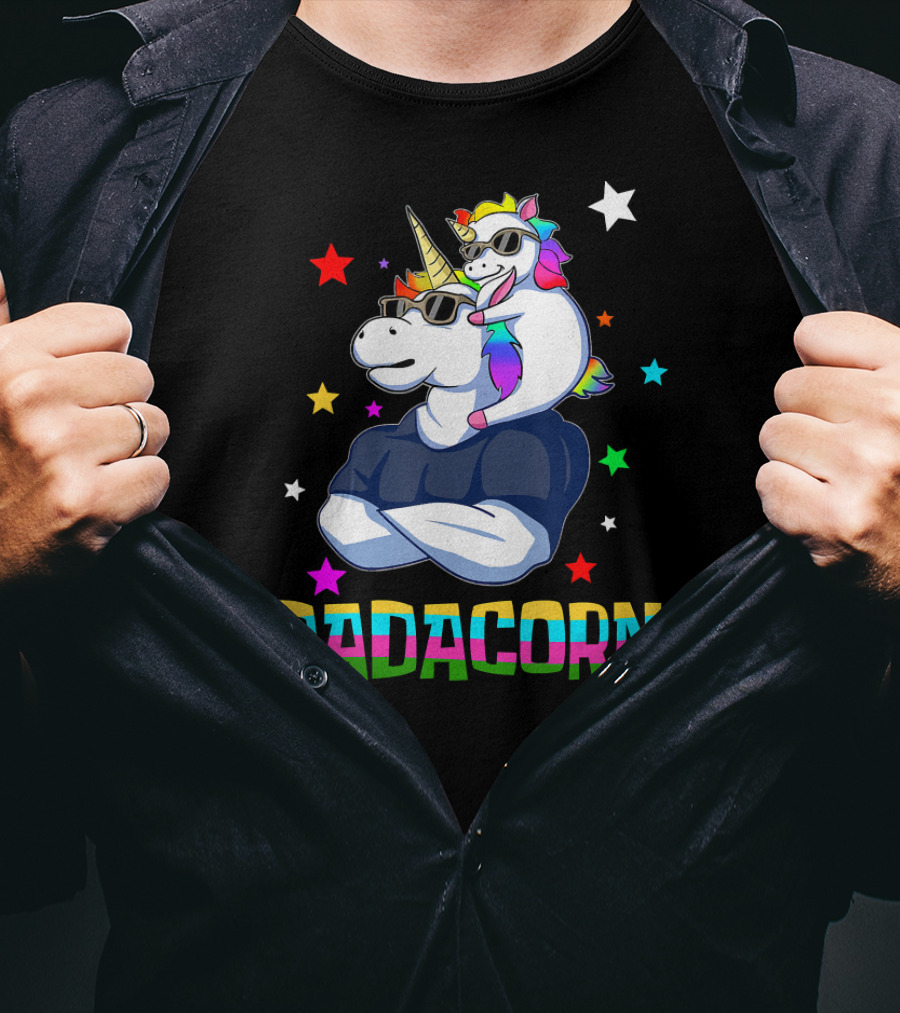 Dadacorn Muscle Unicorn Dad Baby Christmas Papa Stars T-Shirt