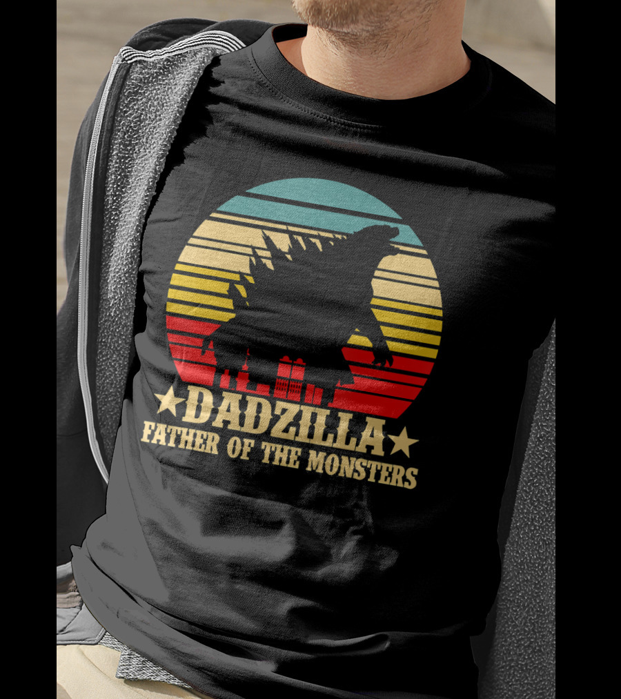 Dadzilla Father Of The Monsters Dinosaur Retro Sunset Monster T-Shirt