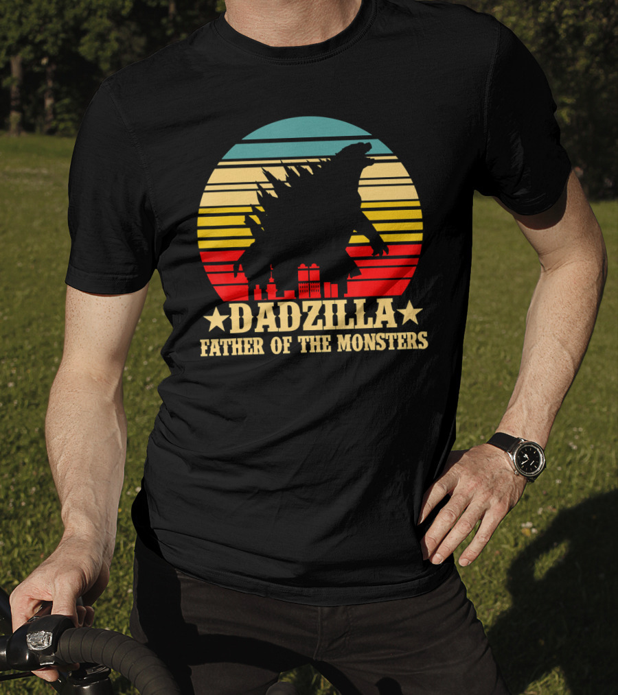 Dadzilla Father Of The Monsters Dinosaur Retro Sunset Monster T-Shirt