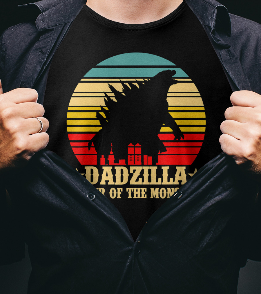 Dadzilla Father Of The Monsters Dinosaur Retro Sunset Monster T-Shirt