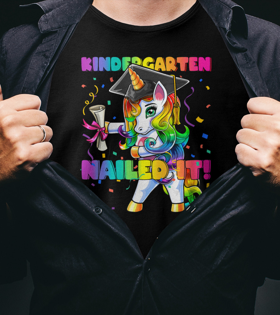 Kindergarten Nailed It Flossing Unicorn Graduation Cap T-Shirt