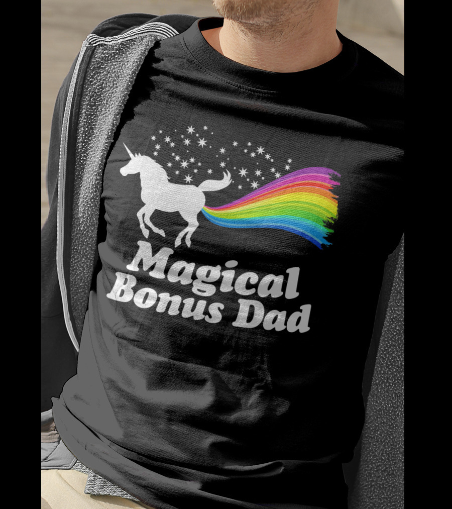 Magical Bonus Dad Unicorn With Rainbow And Stars T-Shirt