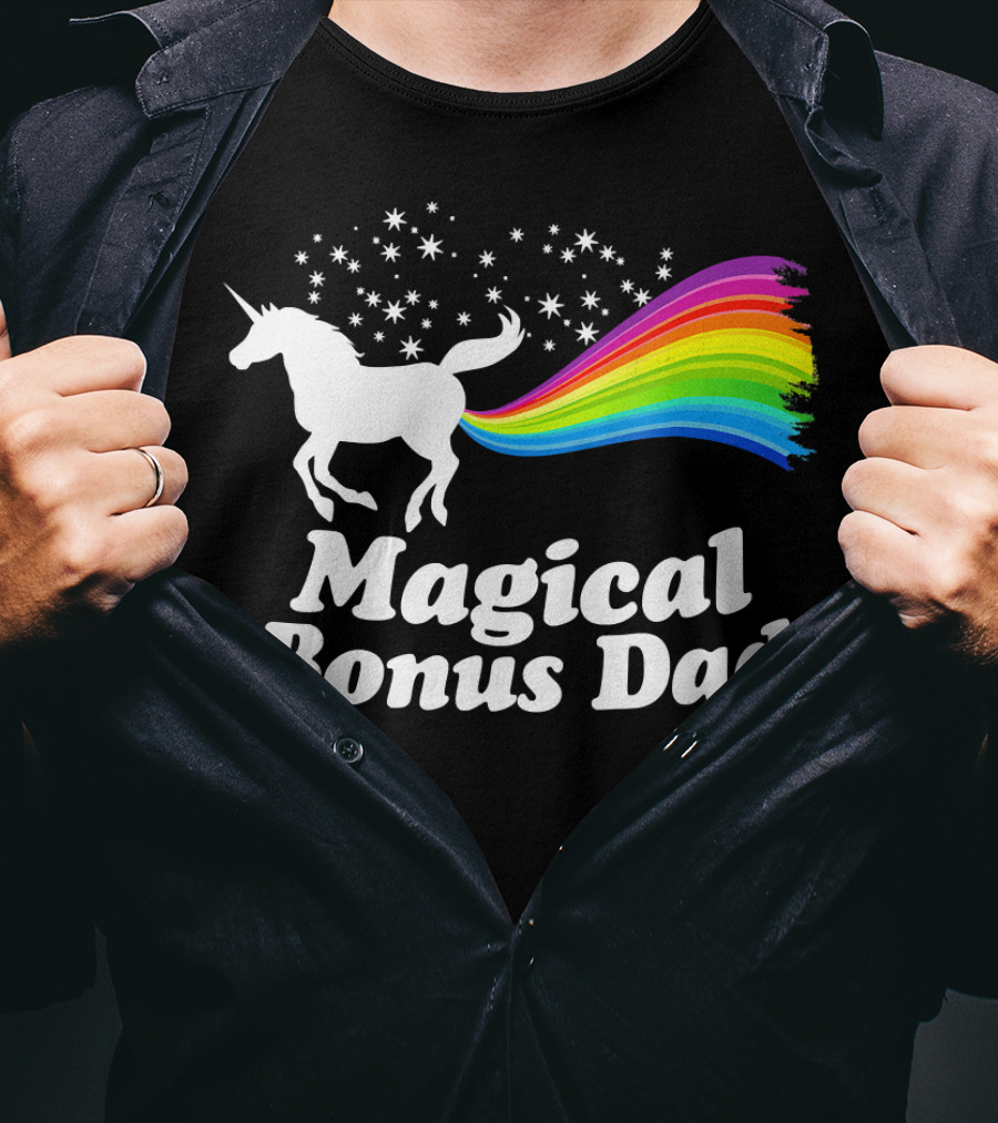 Magical Bonus Dad Unicorn With Rainbow And Stars T-Shirt