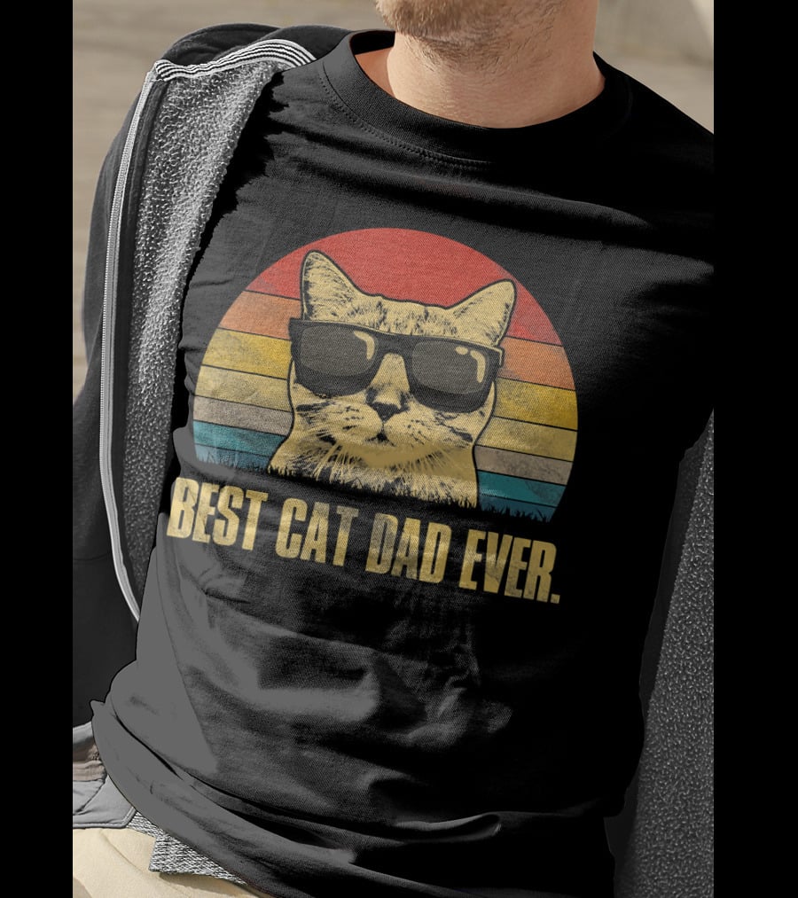 Best Cat Dad Ever Funny Cat Dad Father Retro Sunglasses T-Shirt