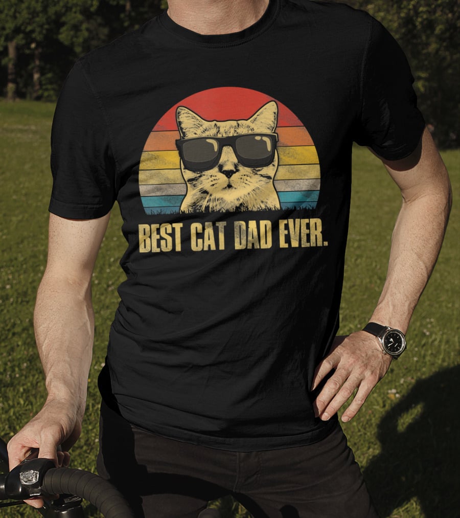 Best Cat Dad Ever Funny Cat Dad Father Retro Sunglasses T-Shirt