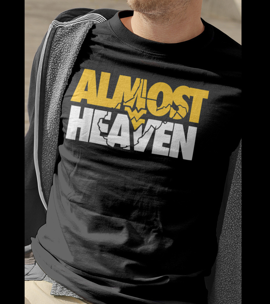 Almost Heaven West Virginia Bold Text With State Silhouette And Mountain Elements T-Shirt