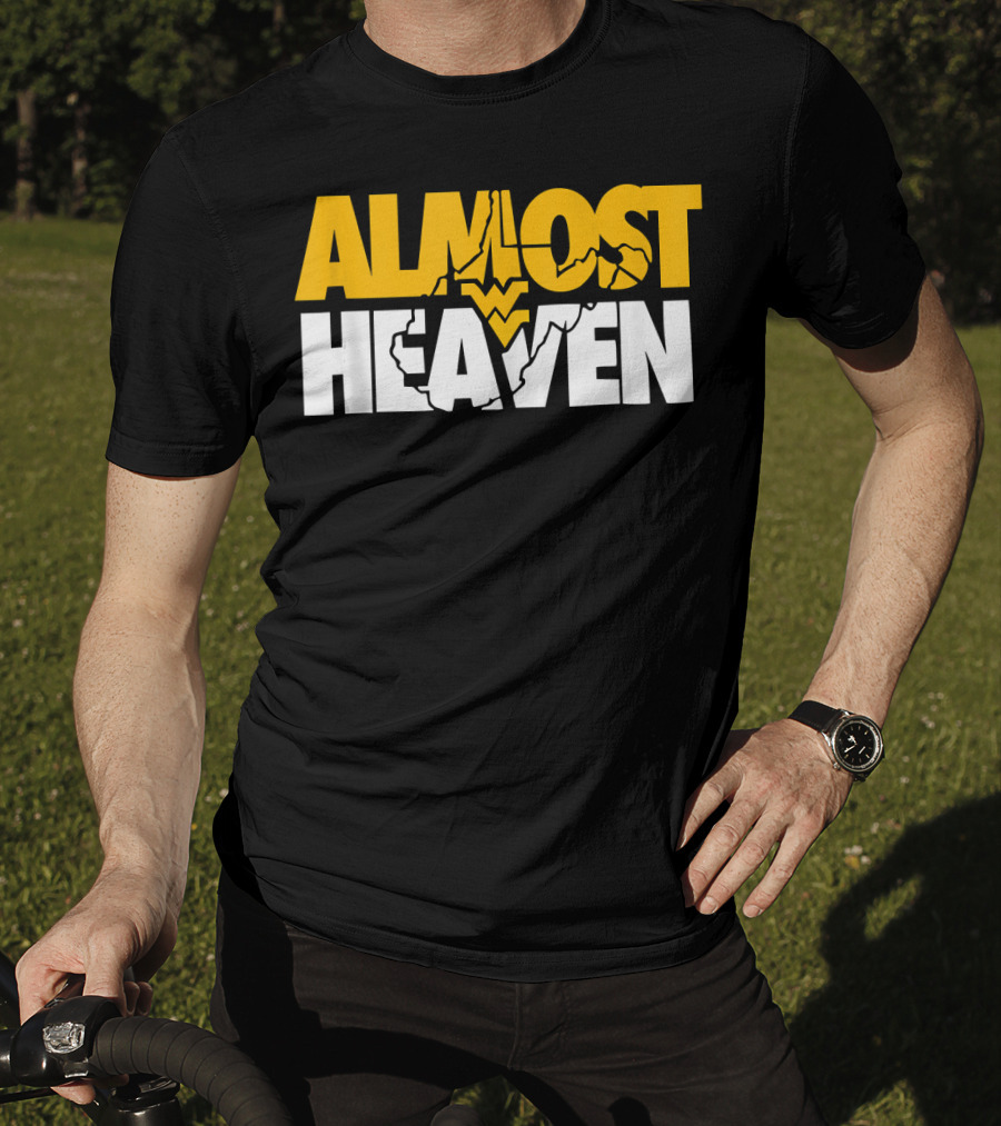 Almost Heaven West Virginia Bold Text With State Silhouette And Mountain Elements T-Shirt