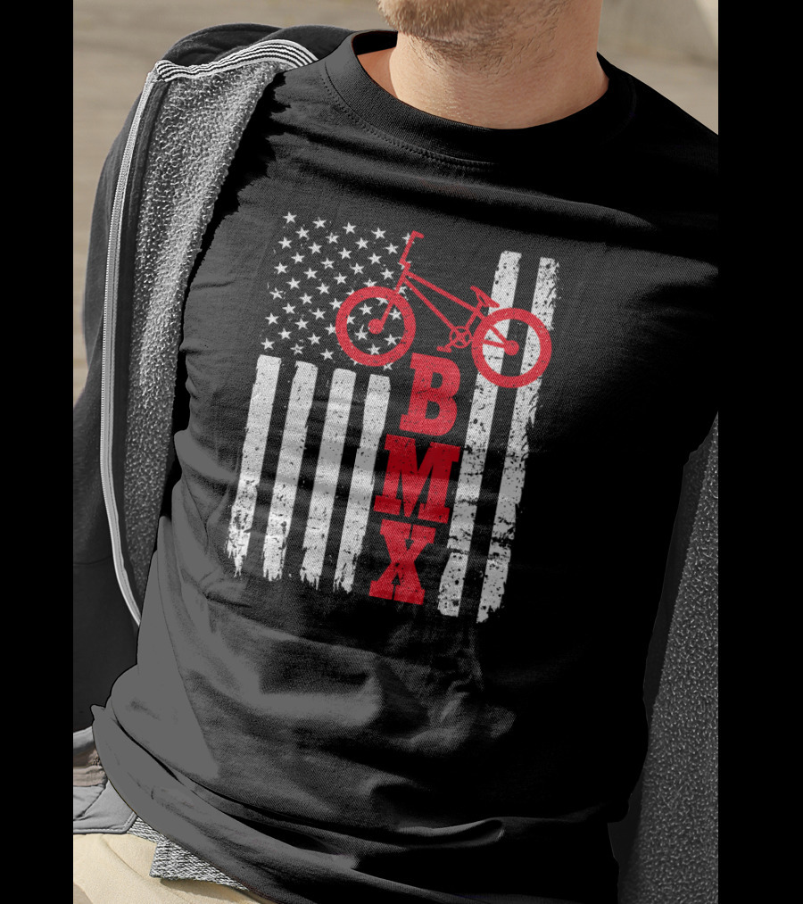BMX Bike With American Flag USA Sport Fan Biking T-Shirt