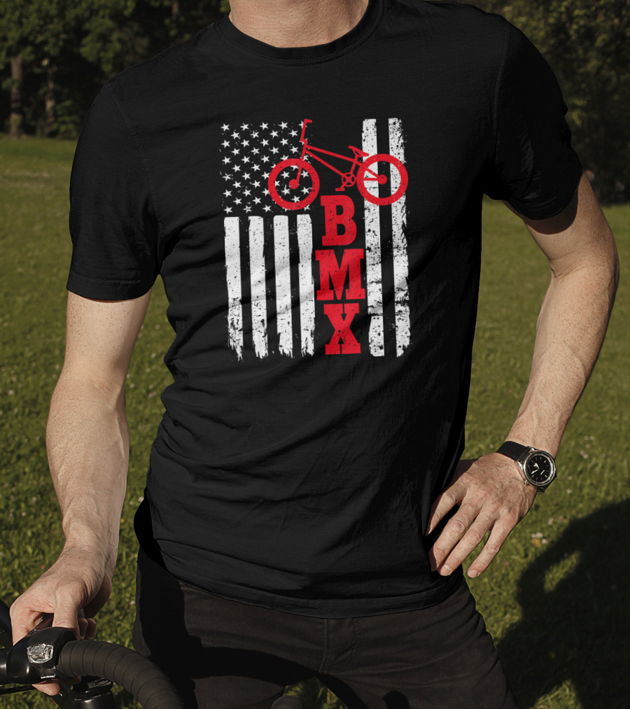 BMX Bike With American Flag USA Sport Fan Biking T-Shirt
