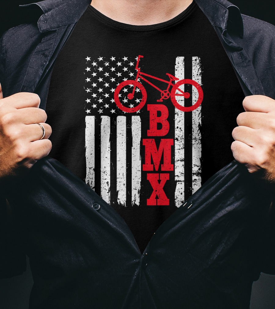 BMX Bike With American Flag USA Sport Fan Biking T-Shirt