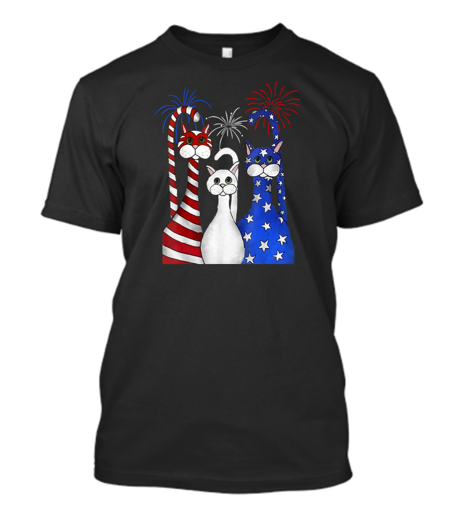 Patriotic Cats American Flag Paws USA Fireworks T-Shirt