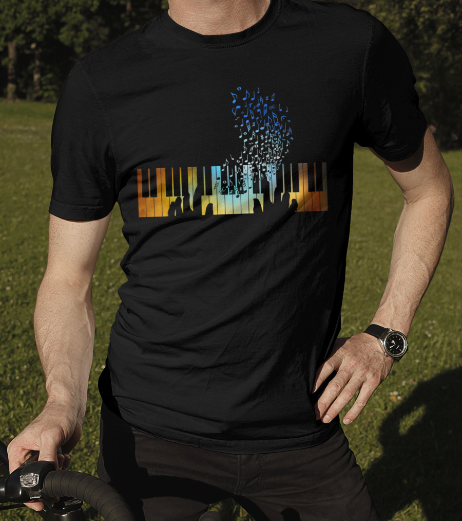 Musical Notes Rising From Colorful Keyboard Piano T-Shirt