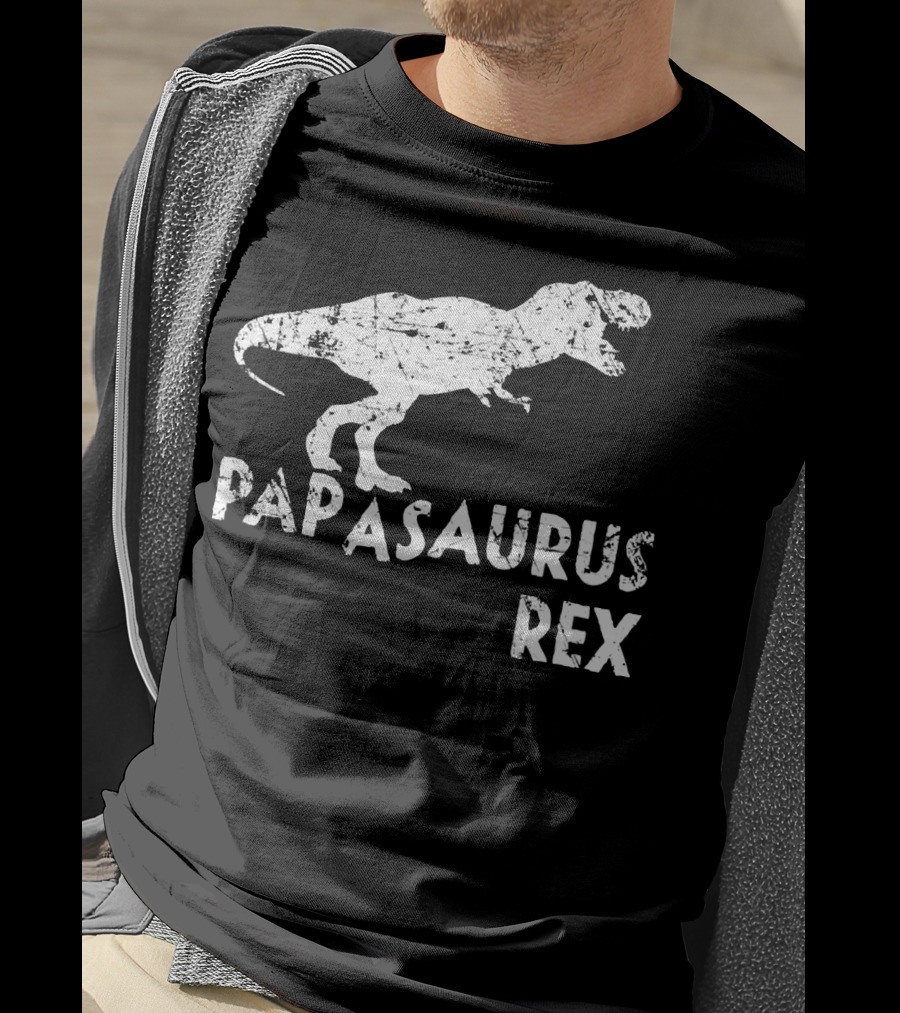 Mens Papasaurus Rex Funny Cute Dinosaur Father's Day T-Rex T-Shirt