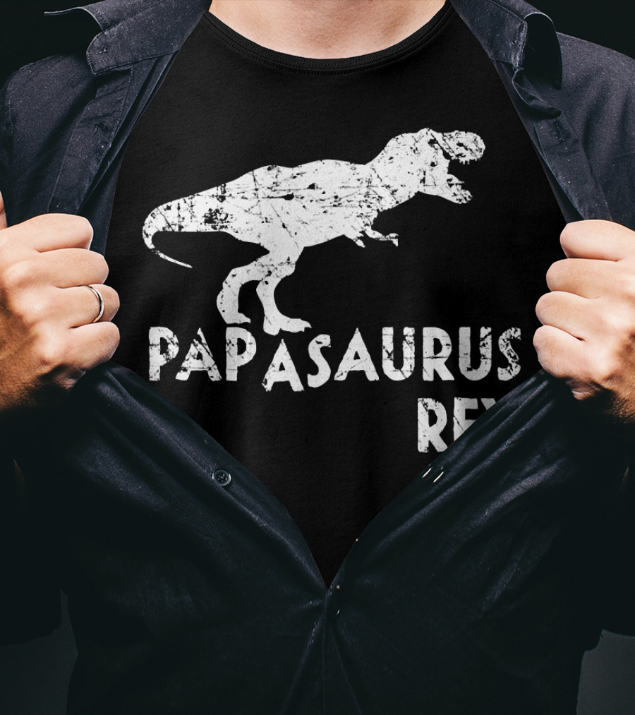Mens Papasaurus Rex Funny Cute Dinosaur Father's Day T-Rex T-Shirt