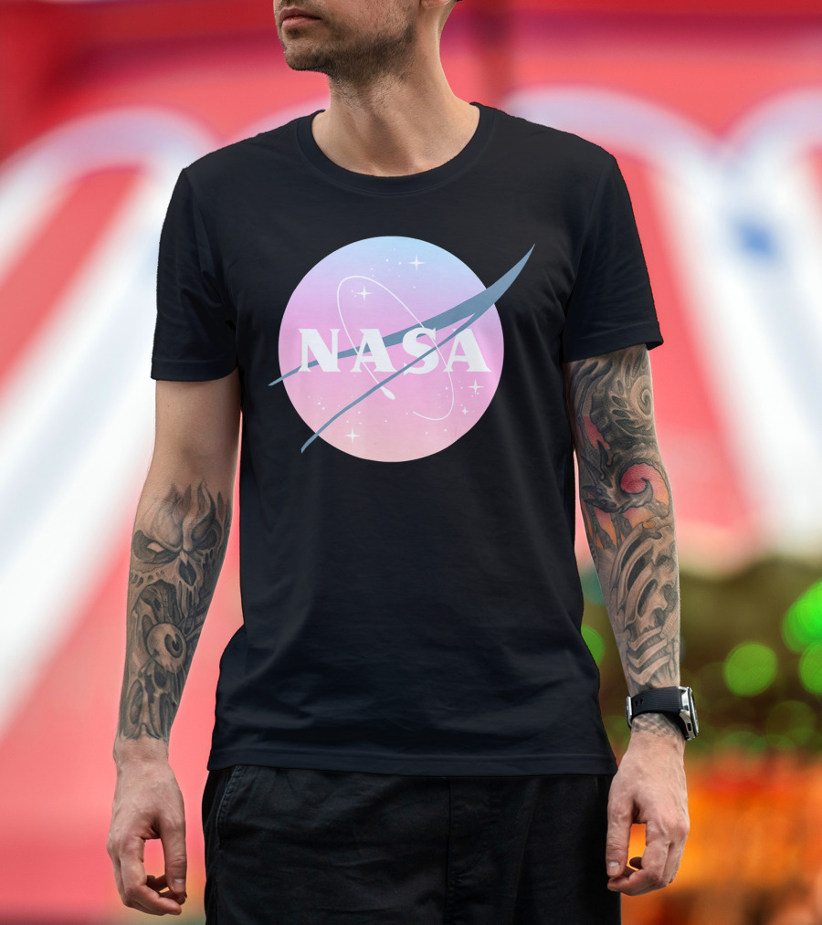 NASA Pastel Rainbow Space Logo Astronaut Outer Space Emblem T-Shirt