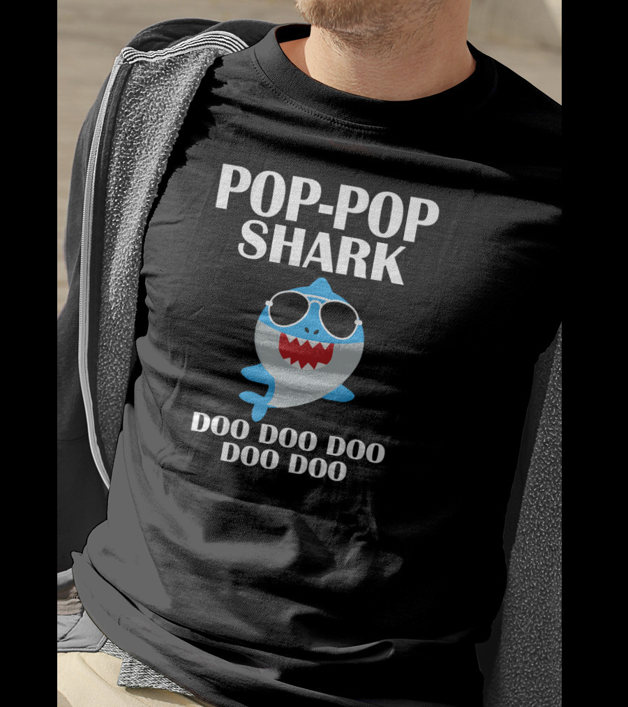 Pop Pop Shark Doo Doo Doo Funny Poppop Sunglasses Cartoon T-Shirt
