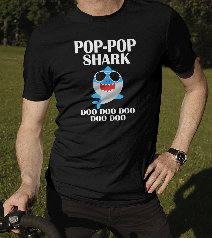 Pop Pop Shark Doo Doo Doo Funny Poppop Sunglasses Cartoon T-Shirt