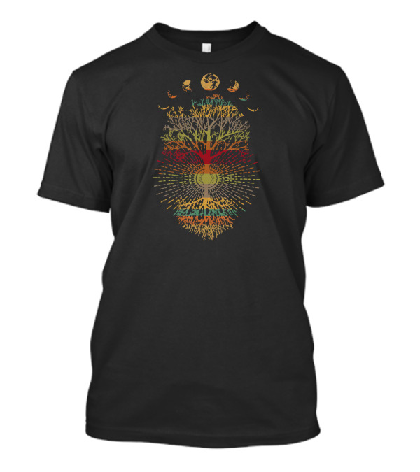 Phases Of The Moon Retro 60's 70's Vibe Tree Of Life Psychedelic Rainbow Roots T-Shirt