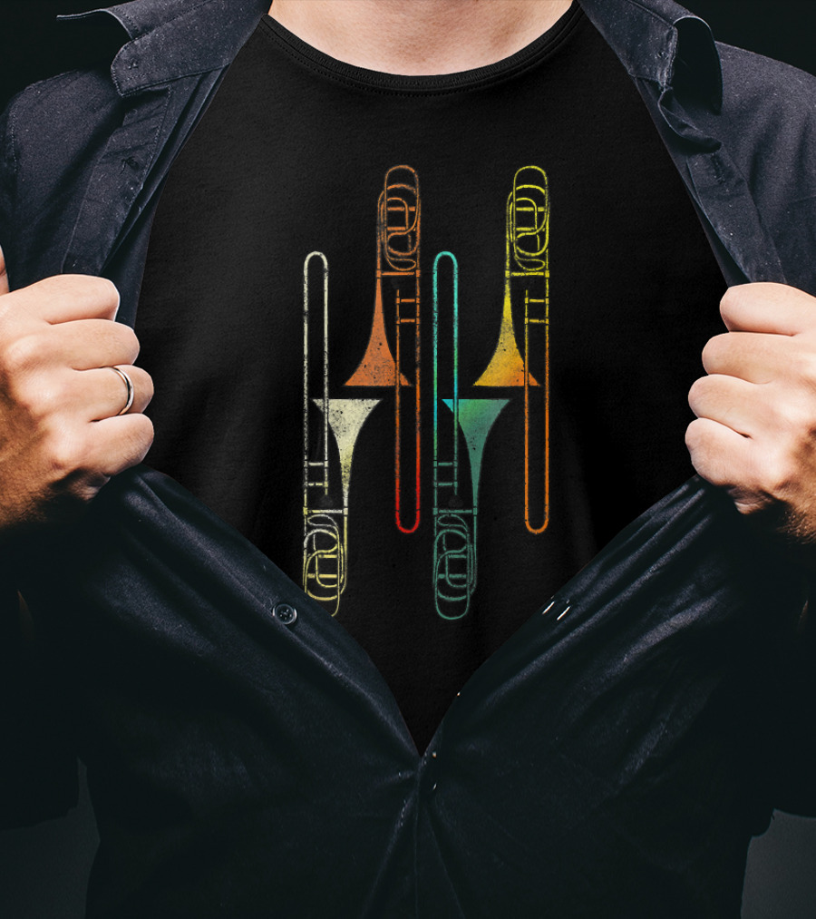 Retro Trombone Jazz Vibe Multicolor Musical Instruments T-Shirt