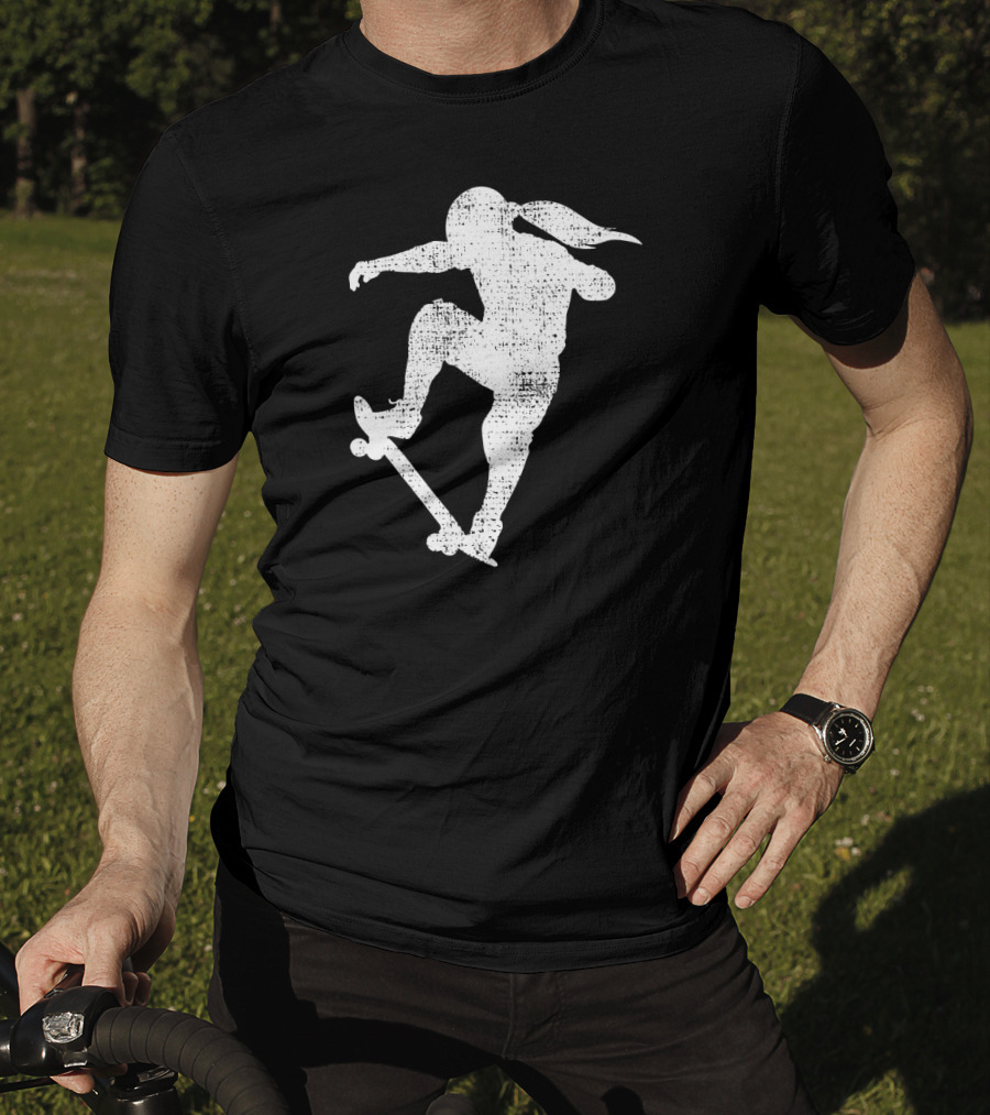 Skater Girl Skateboard Skateboarder Silhouette Riding Skateboard T-Shirt