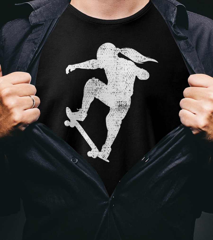 Skater Girl Skateboard Skateboarder Silhouette Riding Skateboard T-Shirt