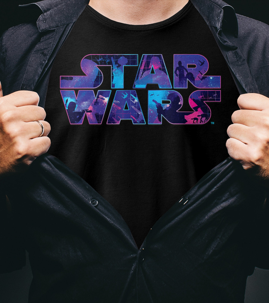 Star Wars Retro 90s Silhouette Twinkling Stars T-Shirt