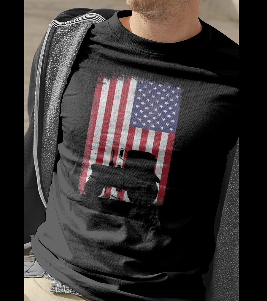 Patriotic American Flag With Vintage Tractor Farming T-Shirt
