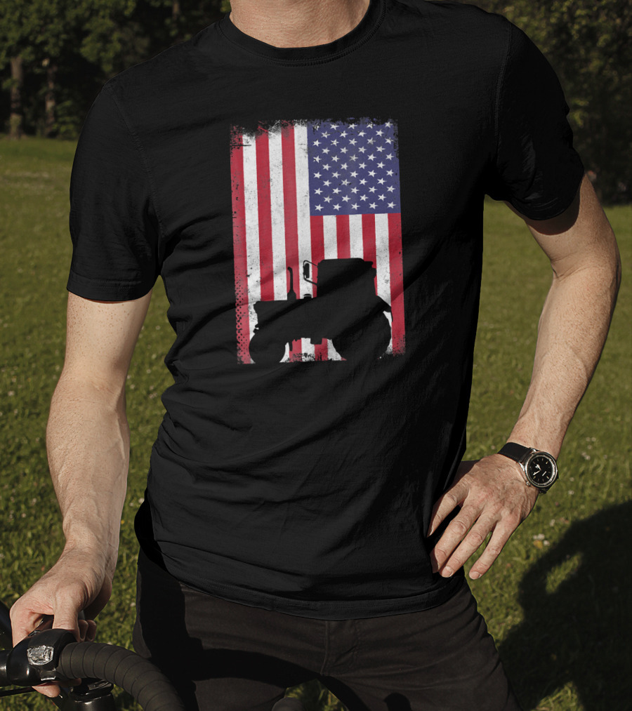 Patriotic American Flag With Vintage Tractor Farming T-Shirt