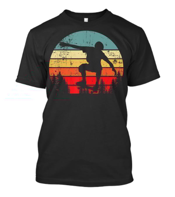 Trick Move Retro Vintage Skateboarder Silhouette Forest Sunset T-Shirt