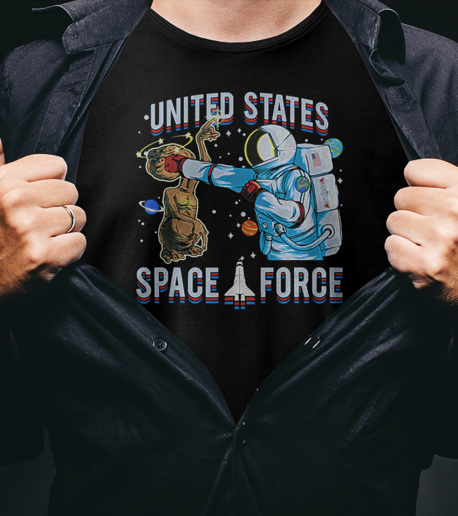 United States Space Force Astronaut Punching Alien In Humorous Space Scene T-Shirt